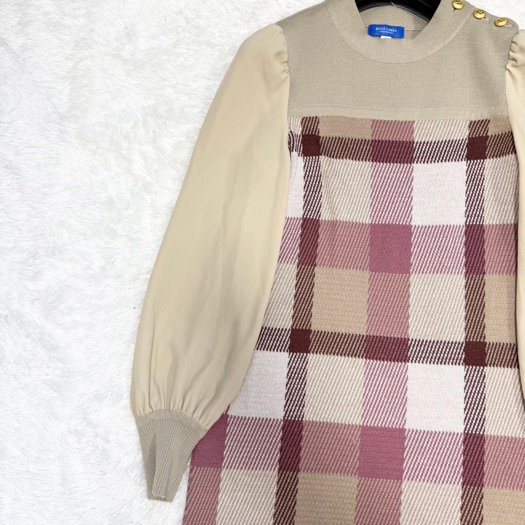 【美品✨】ブルーレーベルクレストブリッジ　チェックジャカードニットワンピース