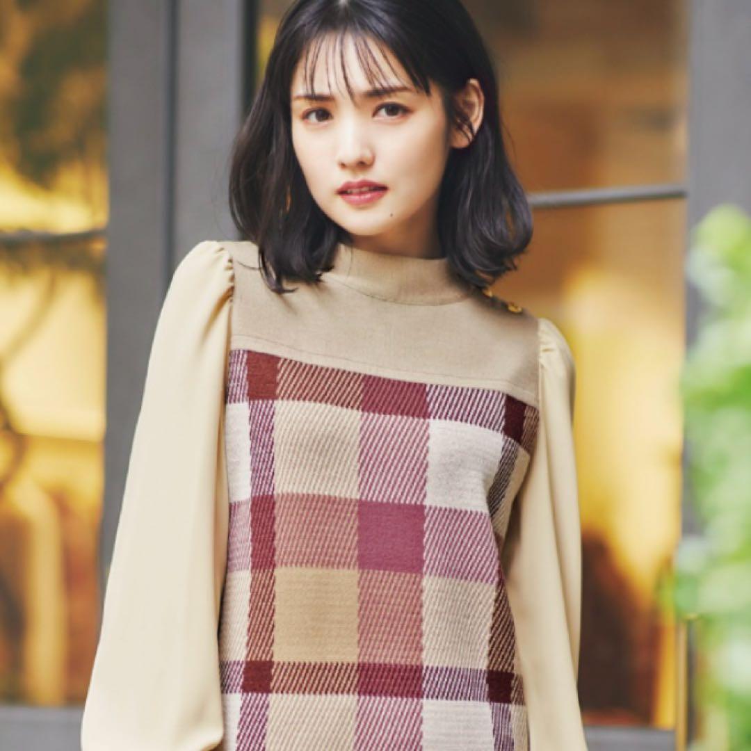 【美品✨】ブルーレーベルクレストブリッジ　チェックジャカードニットワンピース