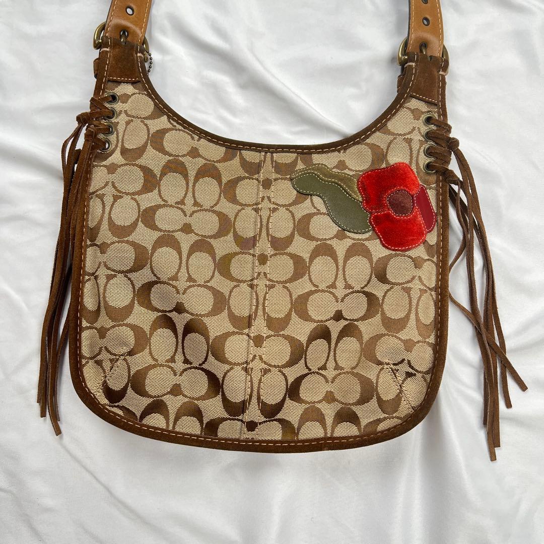 COACH コーチ ショルダーバック スエード花柄　シグネチャー パッチワーク