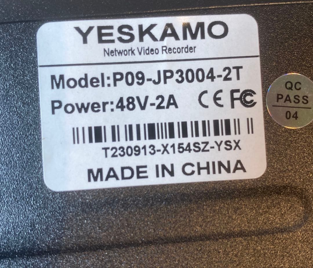 YESKAMO 防犯カメラレコーダー NVR P09-JP3004-2T