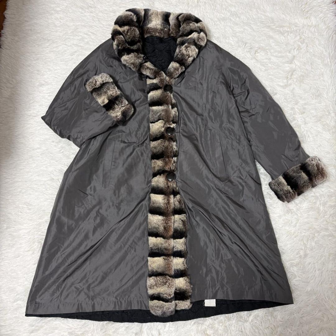 おりり 着丈100cm 本毛皮 ファーコート チンチラファー リバーシブル