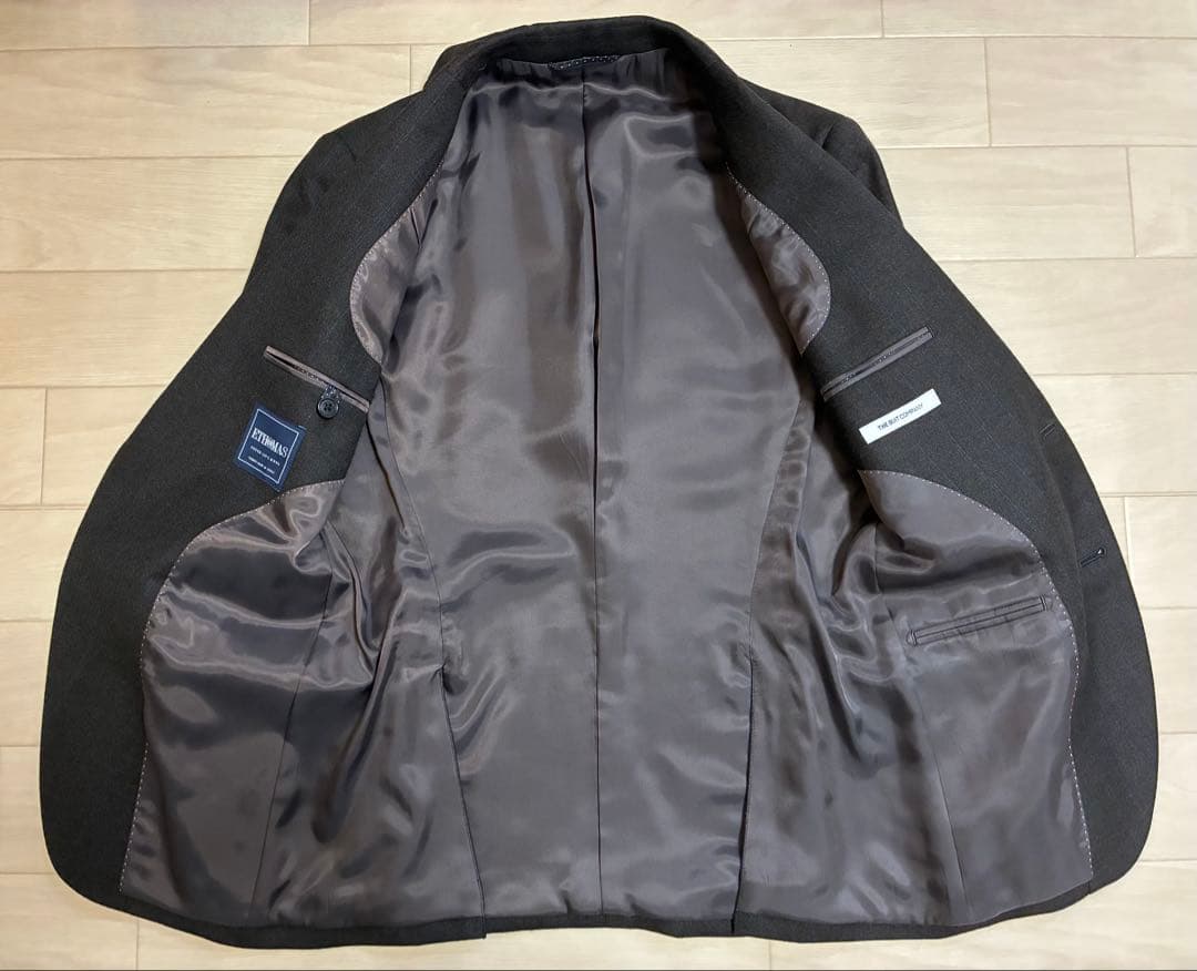 【E.thomas・美品・160-8】サキソニー ブラウン スーツ