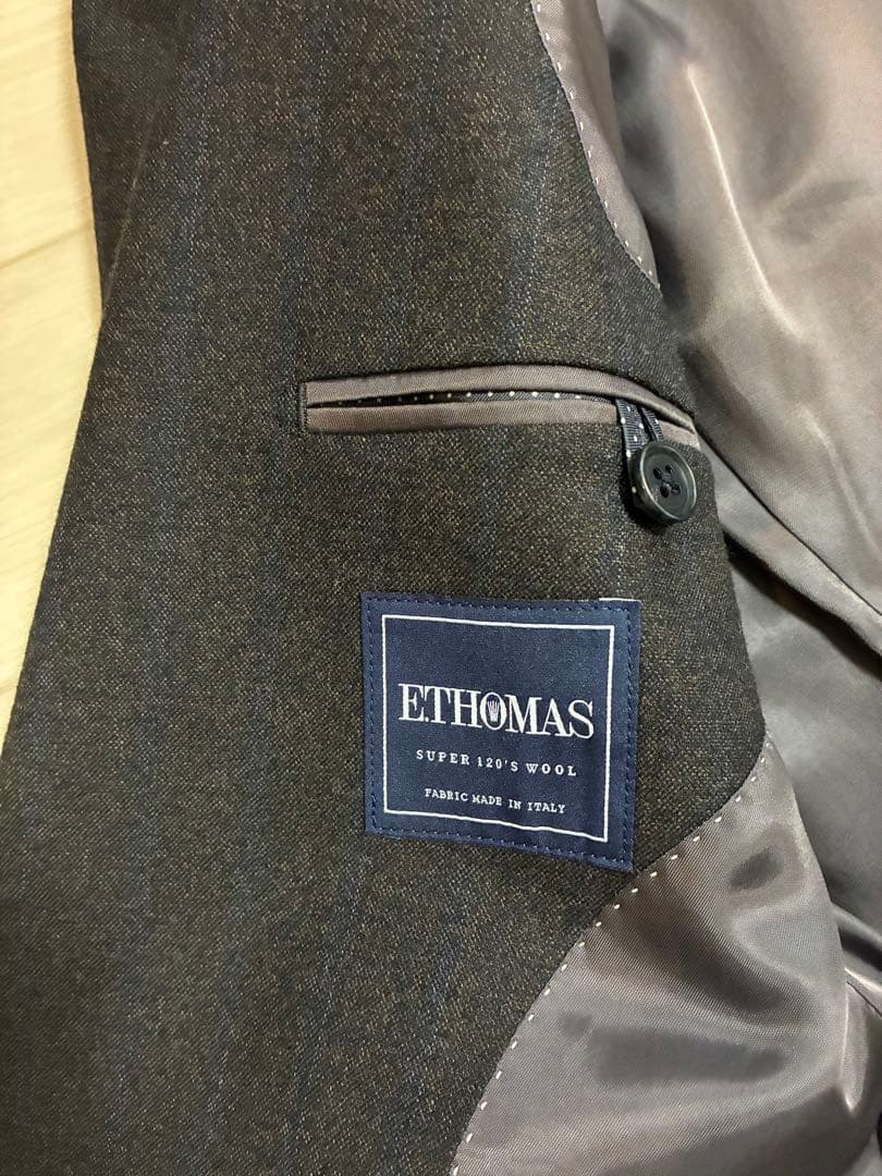 【E.thomas・美品・160-8】サキソニー ブラウン スーツ