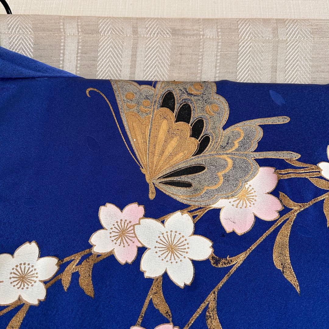 成人式　振袖　着物　正絹　青　肩身丈169㎝