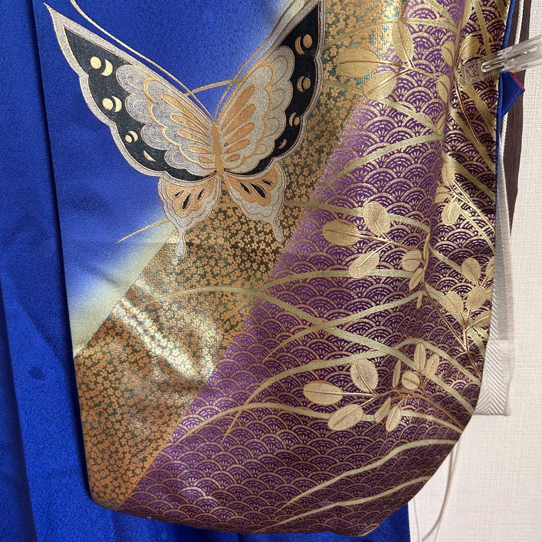 成人式　振袖　着物　正絹　青　肩身丈169㎝