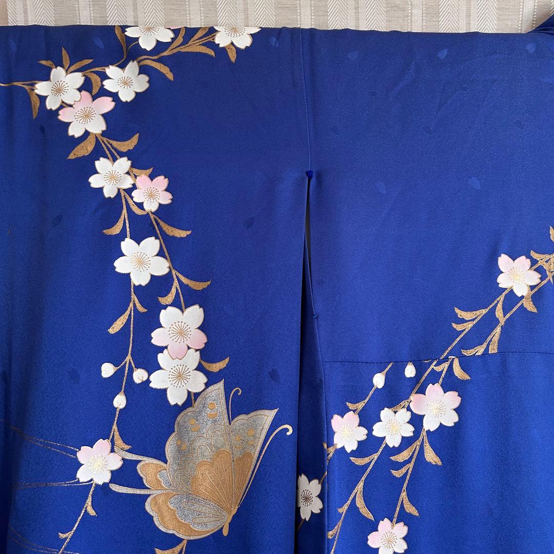 成人式　振袖　着物　正絹　青　肩身丈169㎝