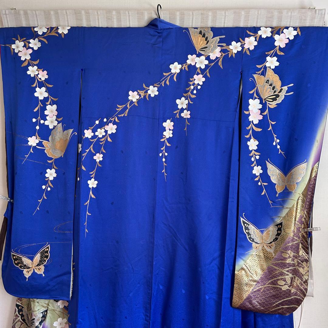 成人式　振袖　着物　正絹　青　肩身丈169㎝