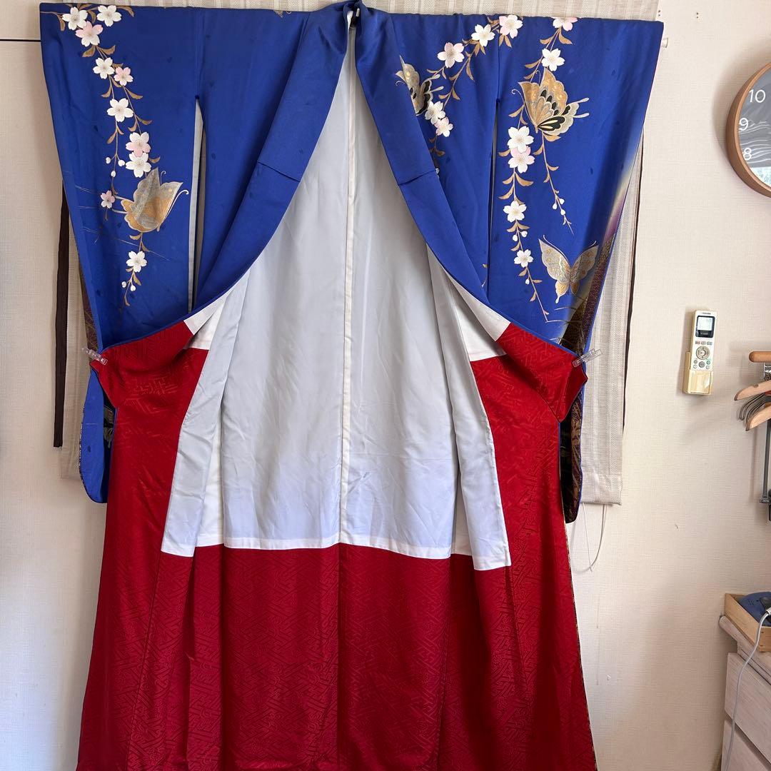 成人式　振袖　着物　正絹　青　肩身丈169㎝