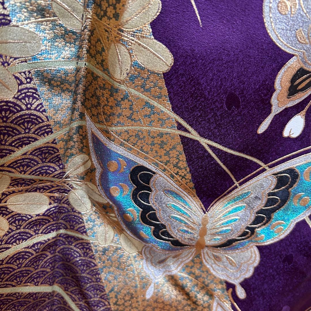 成人式　振袖　着物　正絹　青　肩身丈169㎝