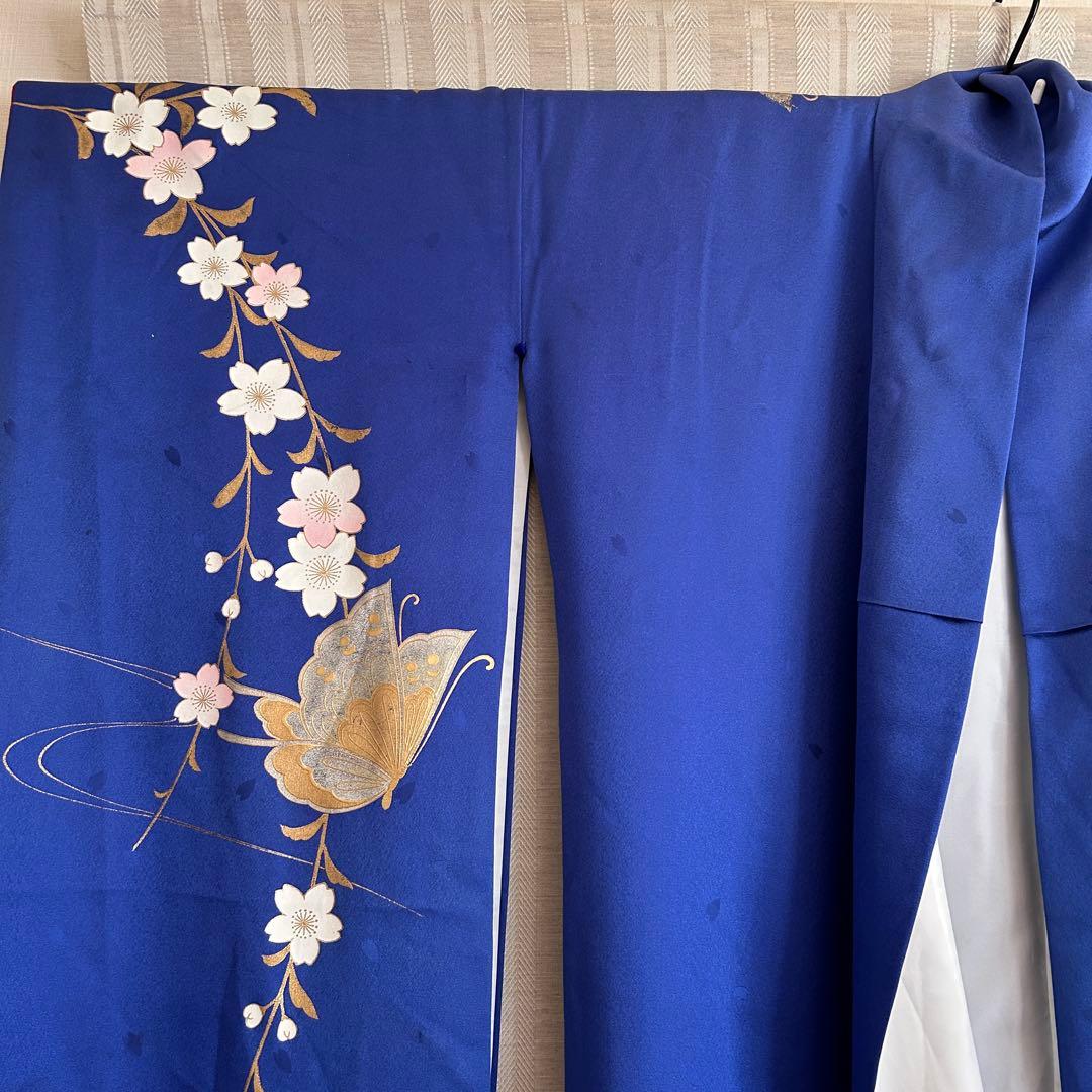 成人式　振袖　着物　正絹　青　肩身丈169㎝