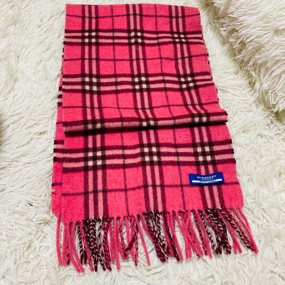 美品　BURBERRY BLUE LABEL ノバチェック マフラー ピンク