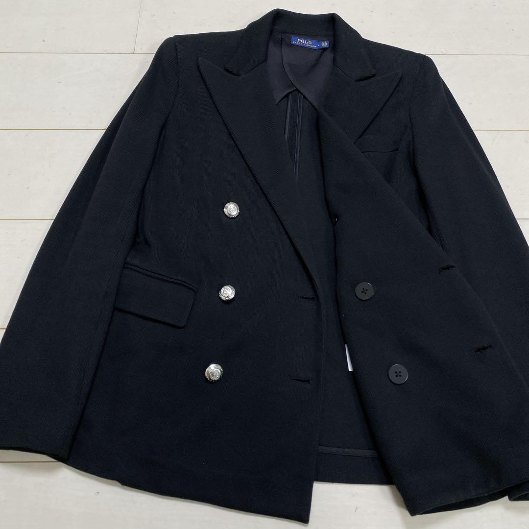 美品　ポロラルフローレン　レディース　ニットダブルブレステッドブレザー　Ｌ　黒銀