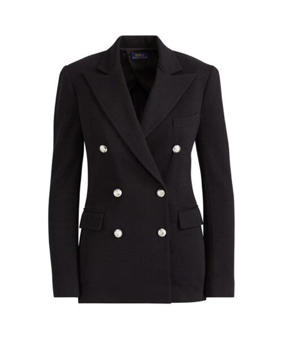 美品　ポロラルフローレン　レディース　ニットダブルブレステッドブレザー　Ｌ　黒銀