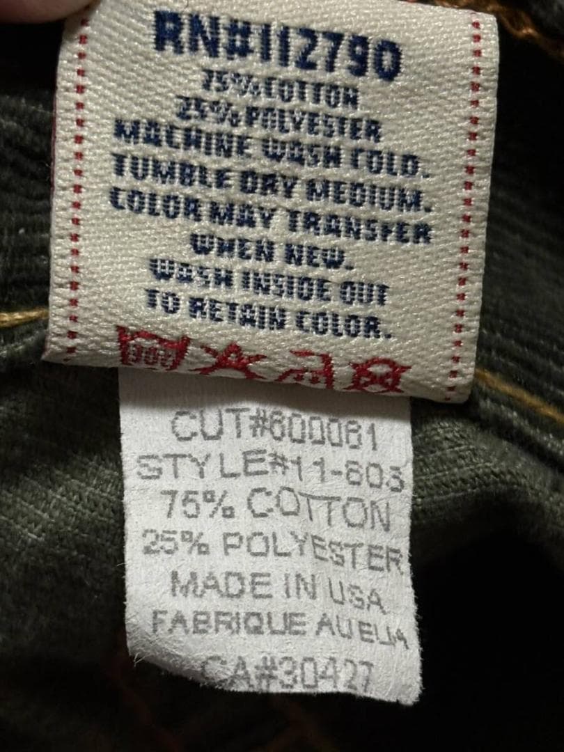 トゥルーレリジョン JOEY コーデュロイパンツオリーブ 米国製 30