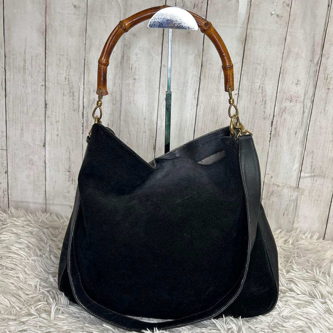 GUCCI バンブー　ショルダーバッグ　ハンドバッグ　スエード　レザー　黒