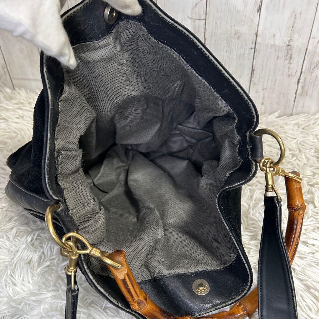 GUCCI バンブー　ショルダーバッグ　ハンドバッグ　スエード　レザー　黒