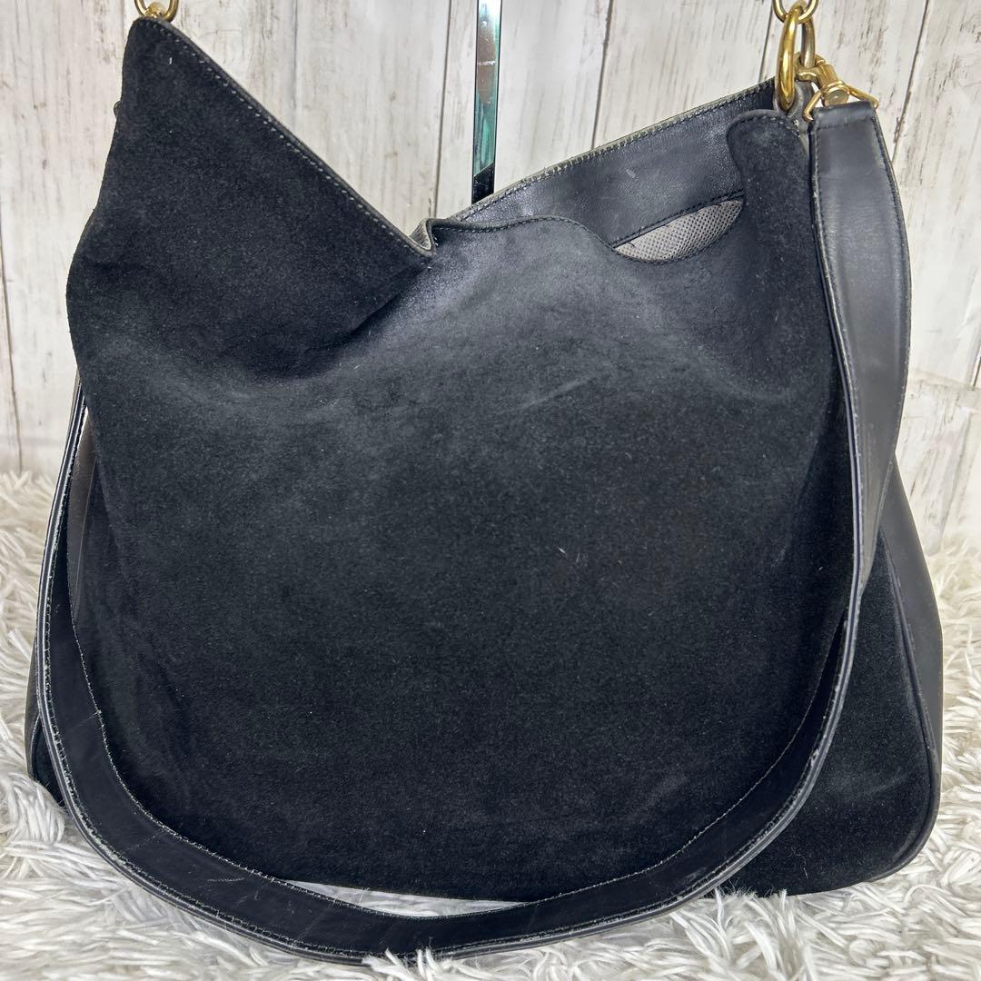 GUCCI バンブー　ショルダーバッグ　ハンドバッグ　スエード　レザー　黒