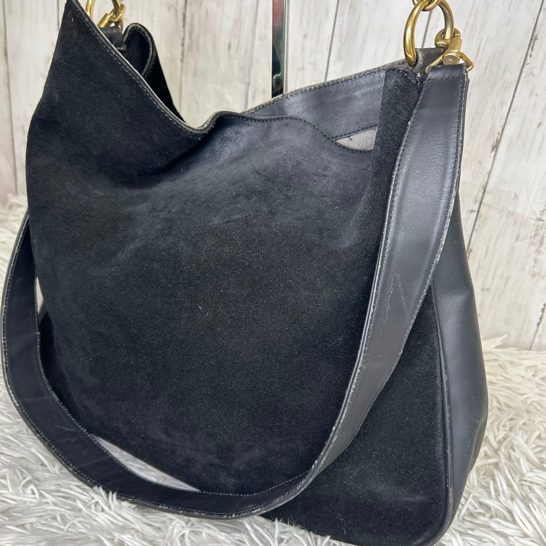 GUCCI バンブー　ショルダーバッグ　ハンドバッグ　スエード　レザー　黒