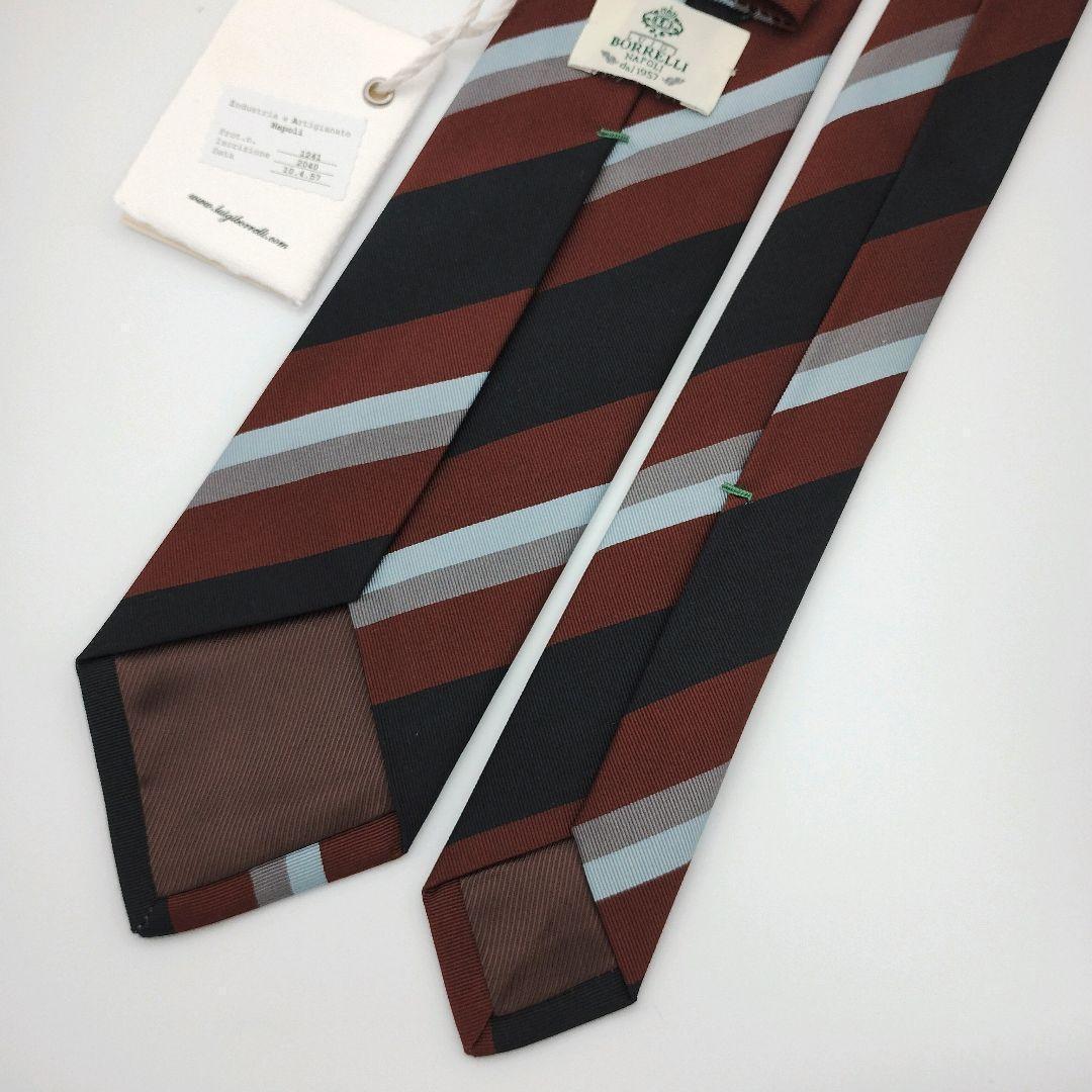【新品未使用】ルイジボレッリ ネクタイ ブラック ブラウン ストライプ 高級