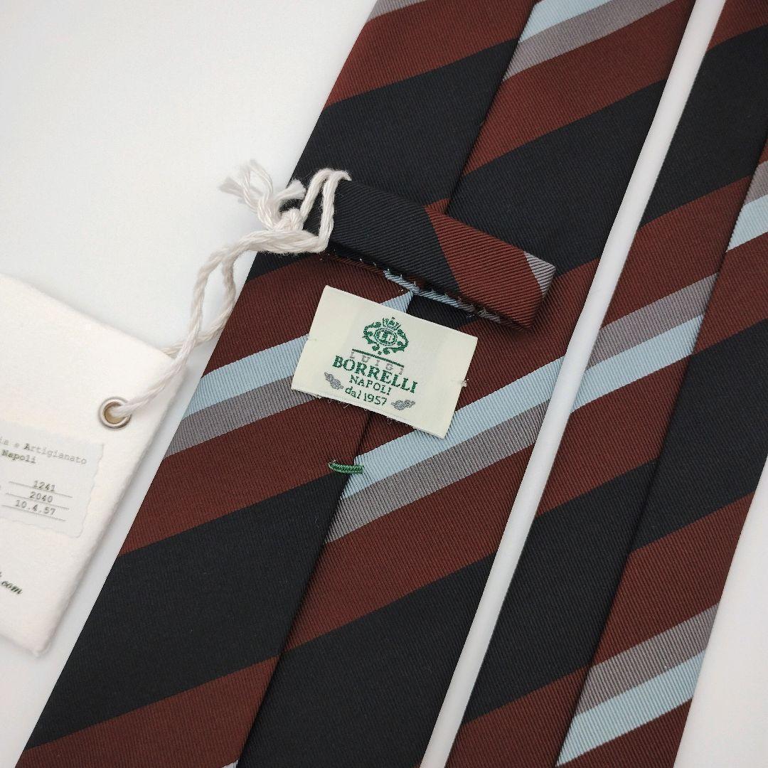 【新品未使用】ルイジボレッリ ネクタイ ブラック ブラウン ストライプ 高級