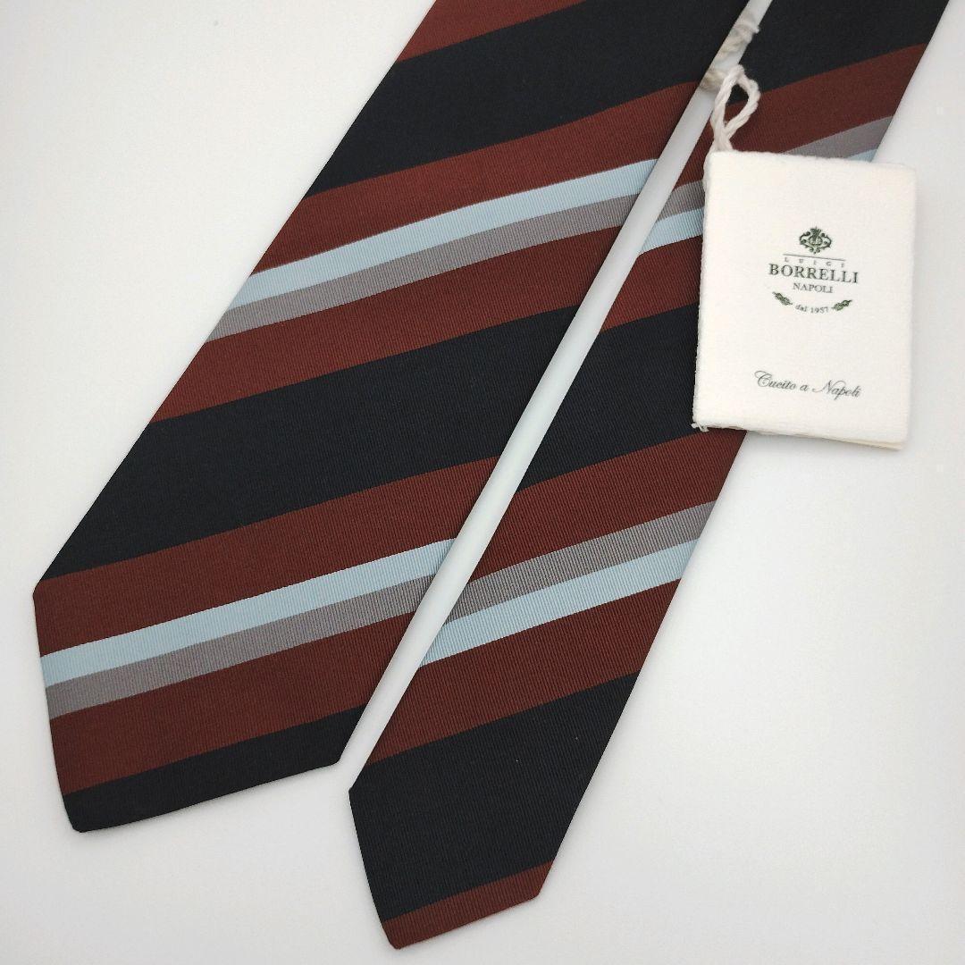 【新品未使用】ルイジボレッリ ネクタイ ブラック ブラウン ストライプ 高級