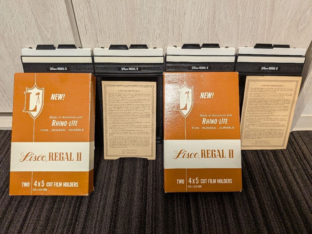Lisco Regal II 4x5フィルムホルダー 元箱、保証書付&バラ計7枚