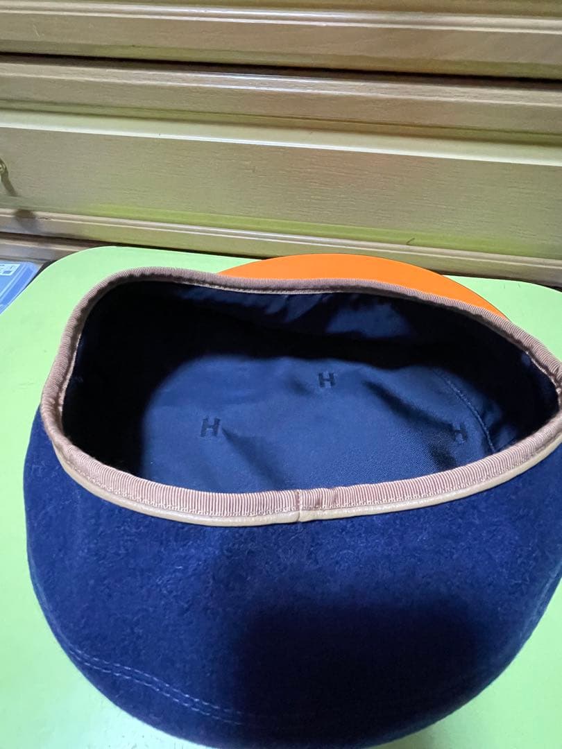 【美品】Hermes エルメス　ネイビー ウール ベレー帽　サイズ57