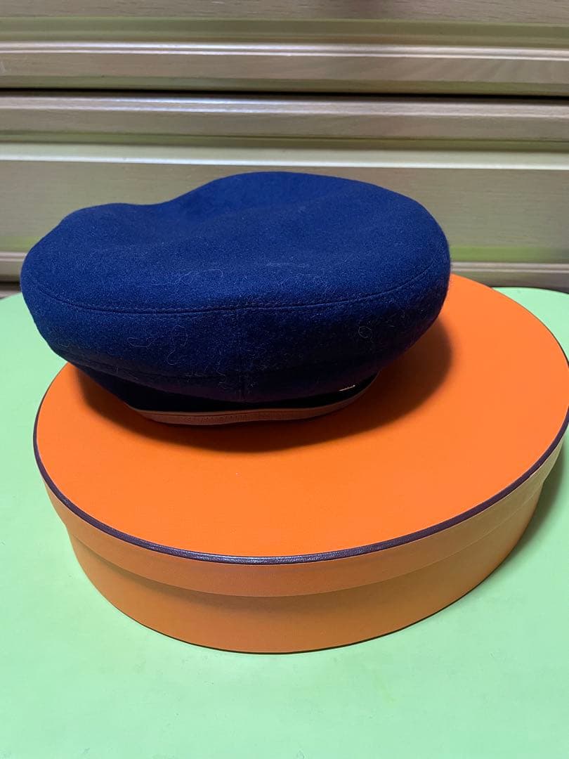 【美品】Hermes エルメス　ネイビー ウール ベレー帽　サイズ57