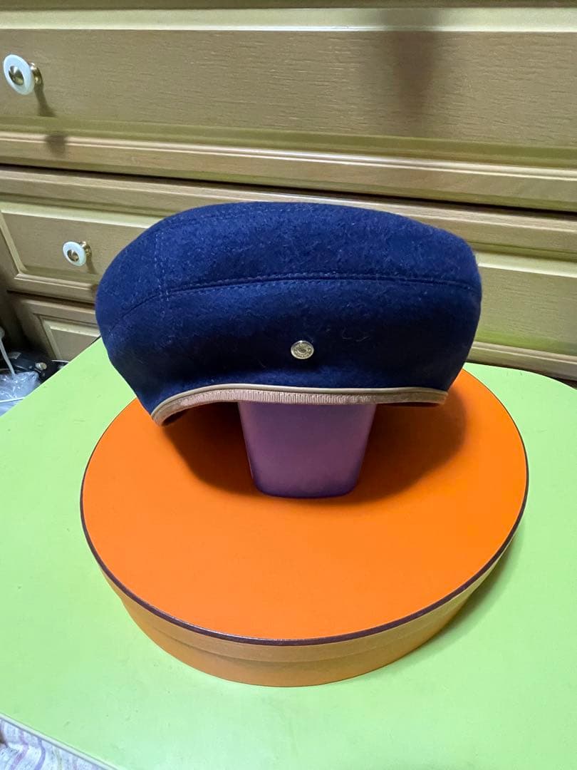 【美品】Hermes エルメス　ネイビー ウール ベレー帽　サイズ57