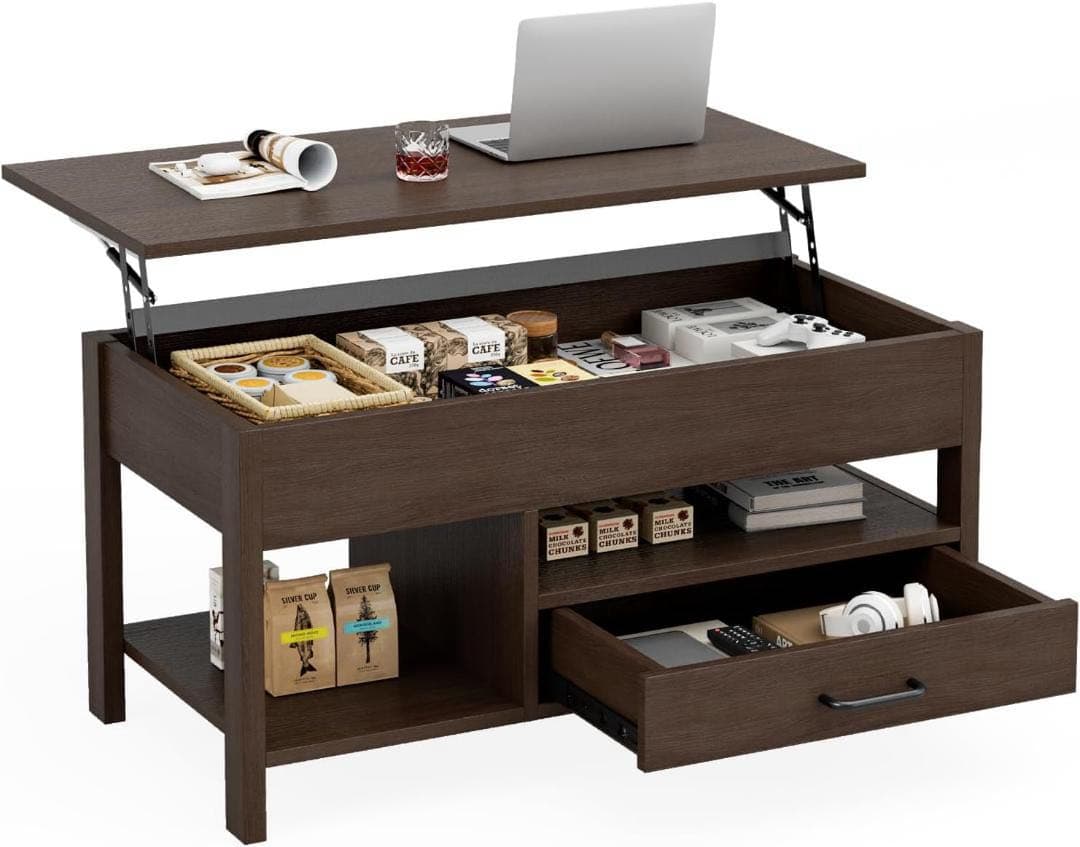 ローテーブル 昇降式 木製 コーヒーテーブル 引き出し付き ダイニング リビング