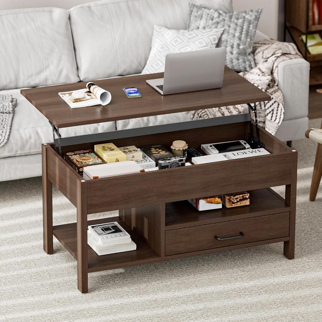 ローテーブル 昇降式 木製 コーヒーテーブル 引き出し付き ダイニング リビング