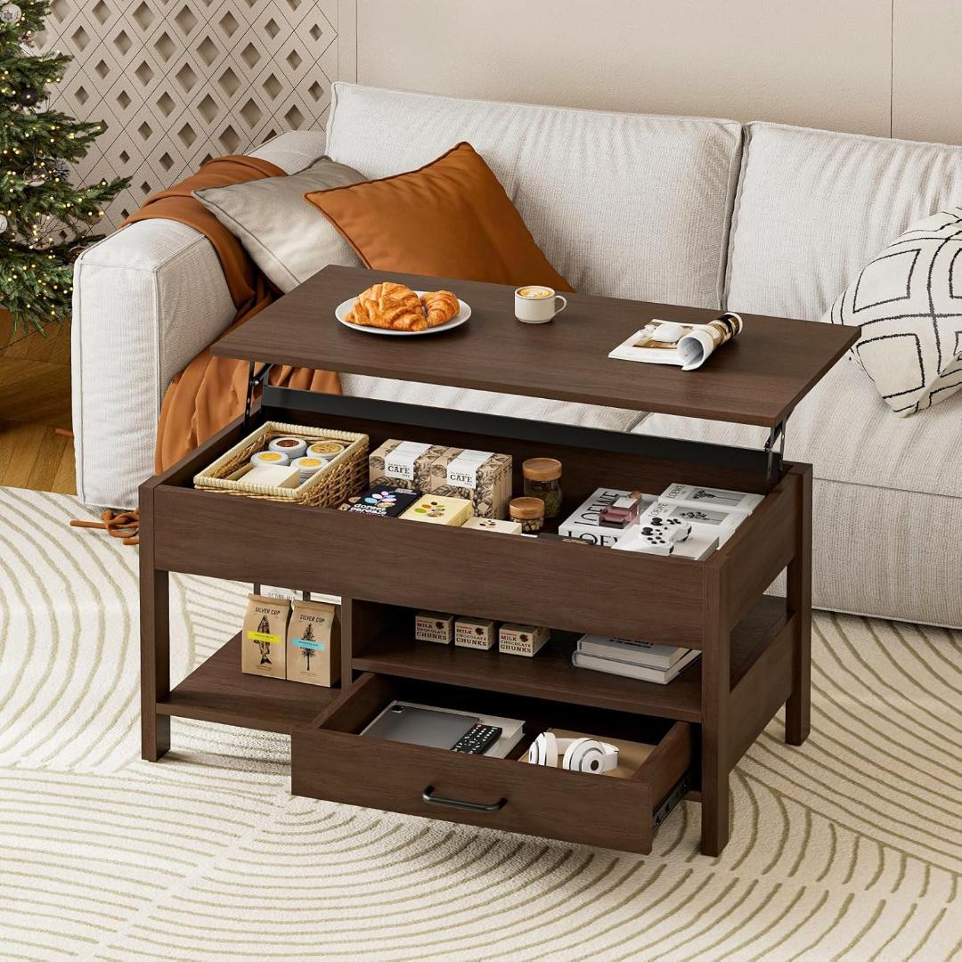 ローテーブル 昇降式 木製 コーヒーテーブル 引き出し付き ダイニング リビング