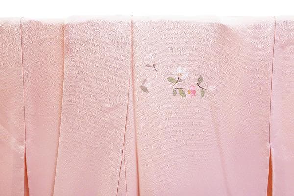 未使用品 訪問着 縮緬地 薄ピンク 手描き友禅 枝花 身丈166cm
