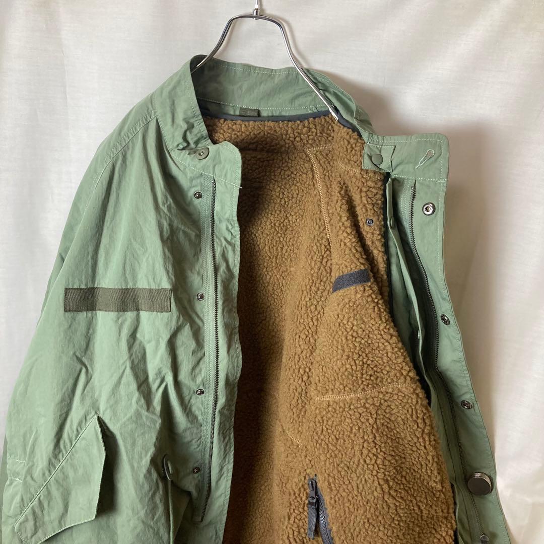 ボアライナー付きライトカーキノーカラーミリタリージャケット春秋冬物ゆったりサイズ