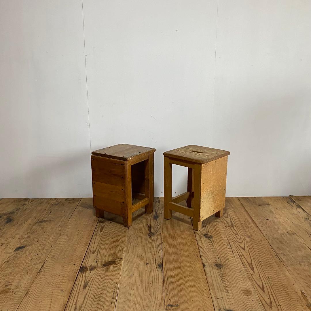 2脚セット アンティーク 角 スツール 椅子 植物台 昭和レトロ y