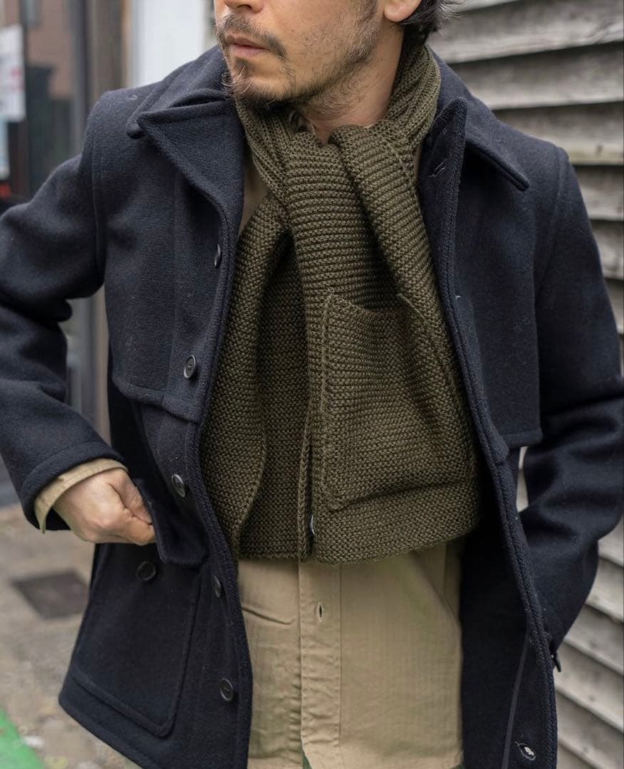 リアルマッコイズ マフラー　ウール100% オリーブ