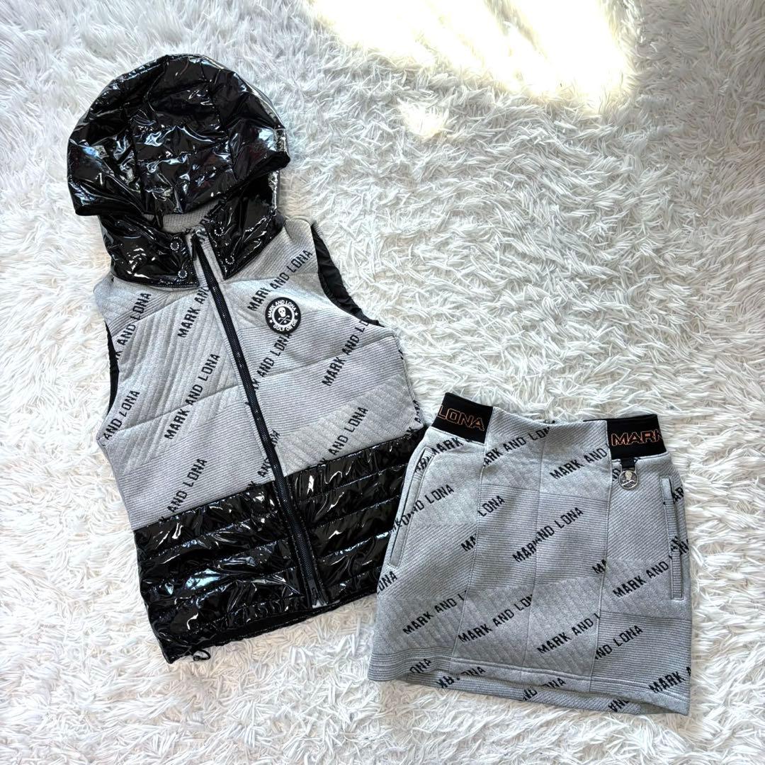 マークアンドロナ セットアップ ダウン ベスト スカート 中綿 キルティング