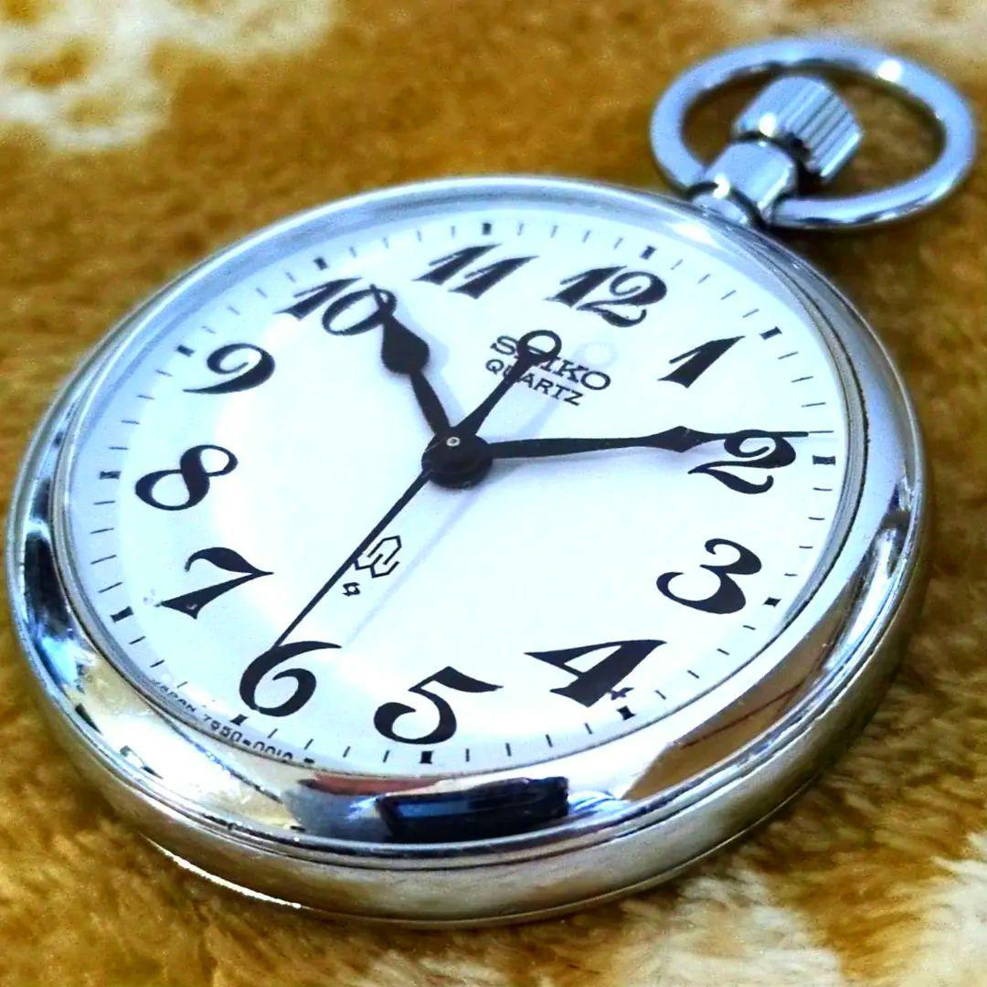 鉄道時計 SEIKO鉄道懐中時計クォーツ 新幹刻印 当時物(稼動品)黒紐付き