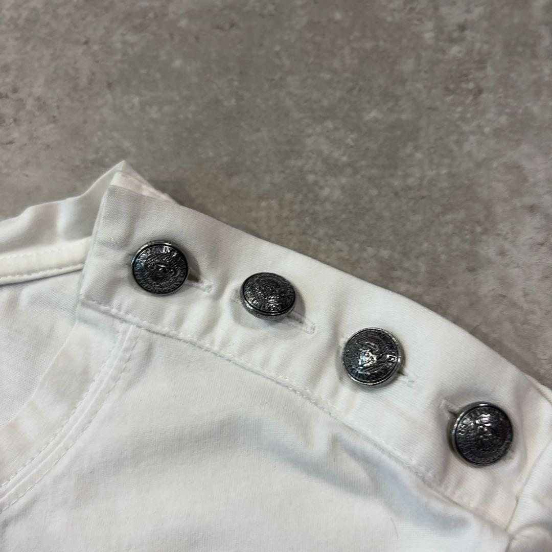 BALMAIN バルマン ホワイト 肩釦 ロゴ カットソー　長袖　ロンT XS