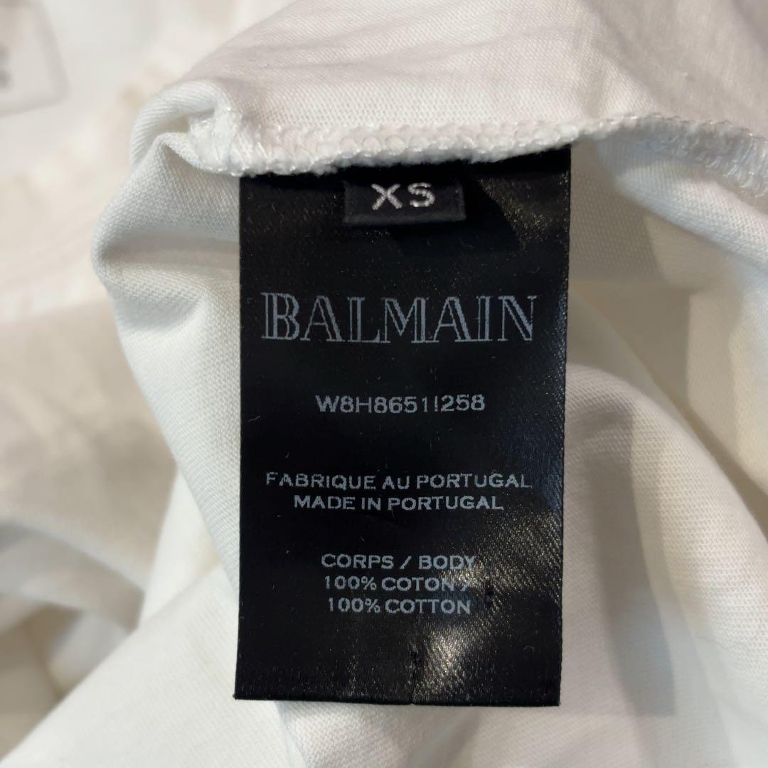 BALMAIN バルマン ホワイト 肩釦 ロゴ カットソー　長袖　ロンT XS