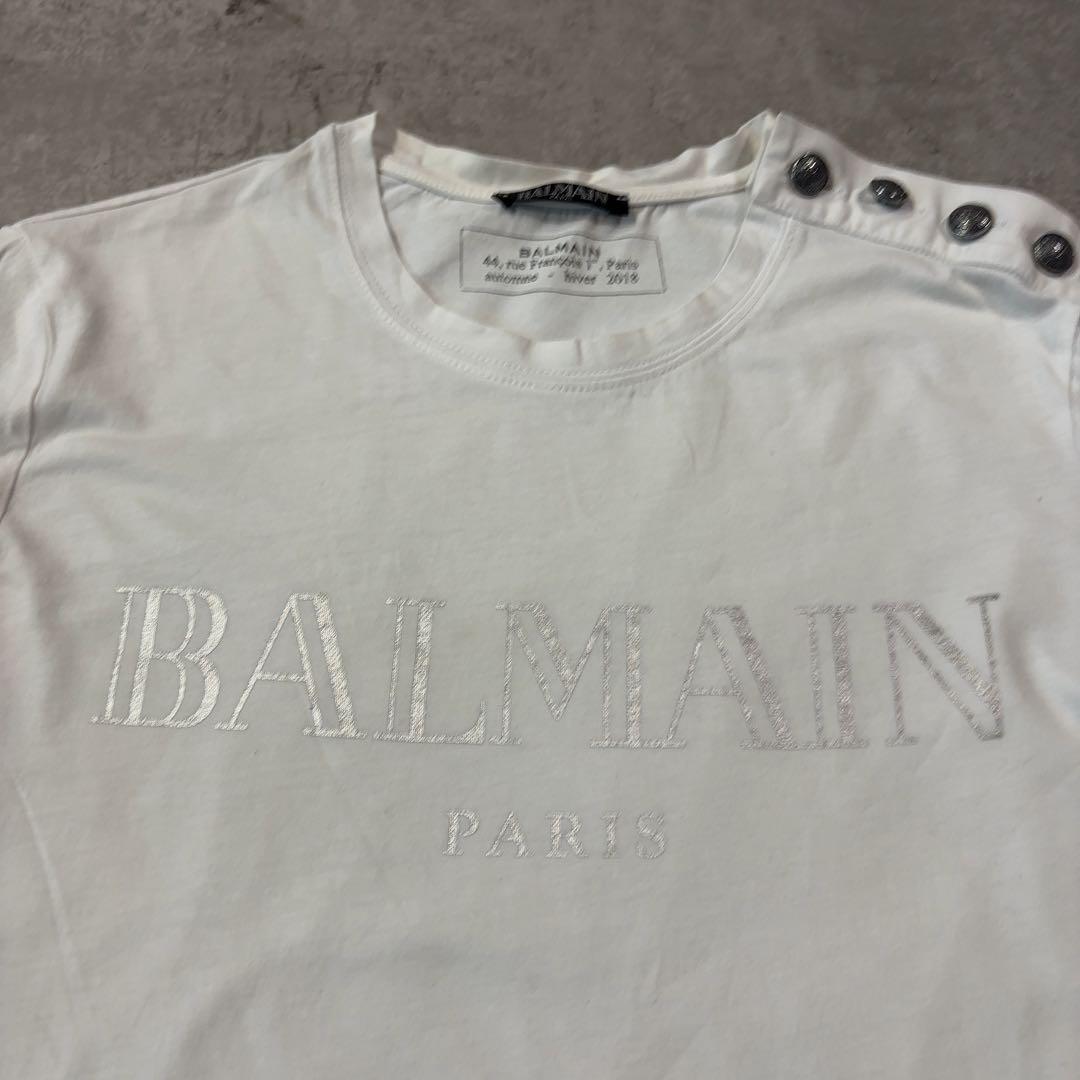 BALMAIN バルマン ホワイト 肩釦 ロゴ カットソー　長袖　ロンT XS