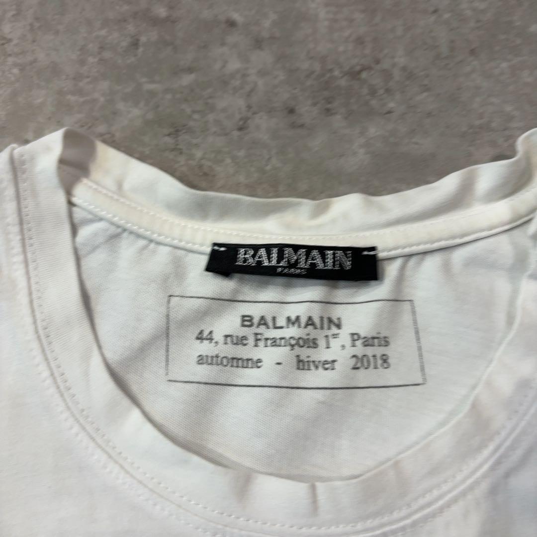 BALMAIN バルマン ホワイト 肩釦 ロゴ カットソー　長袖　ロンT XS