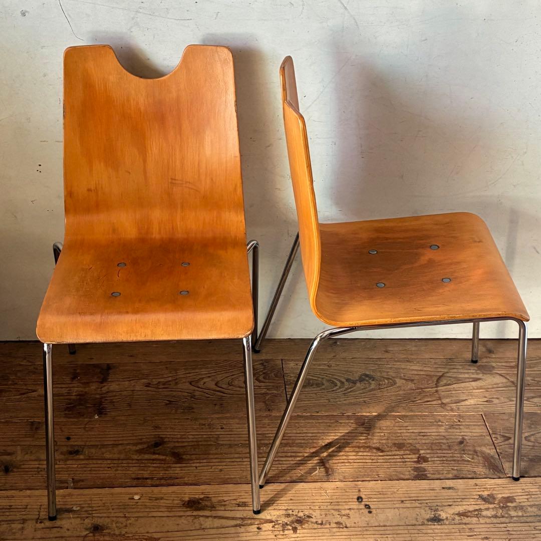 2脚セット ヴィンテージ プライウッド スタッキングチェア