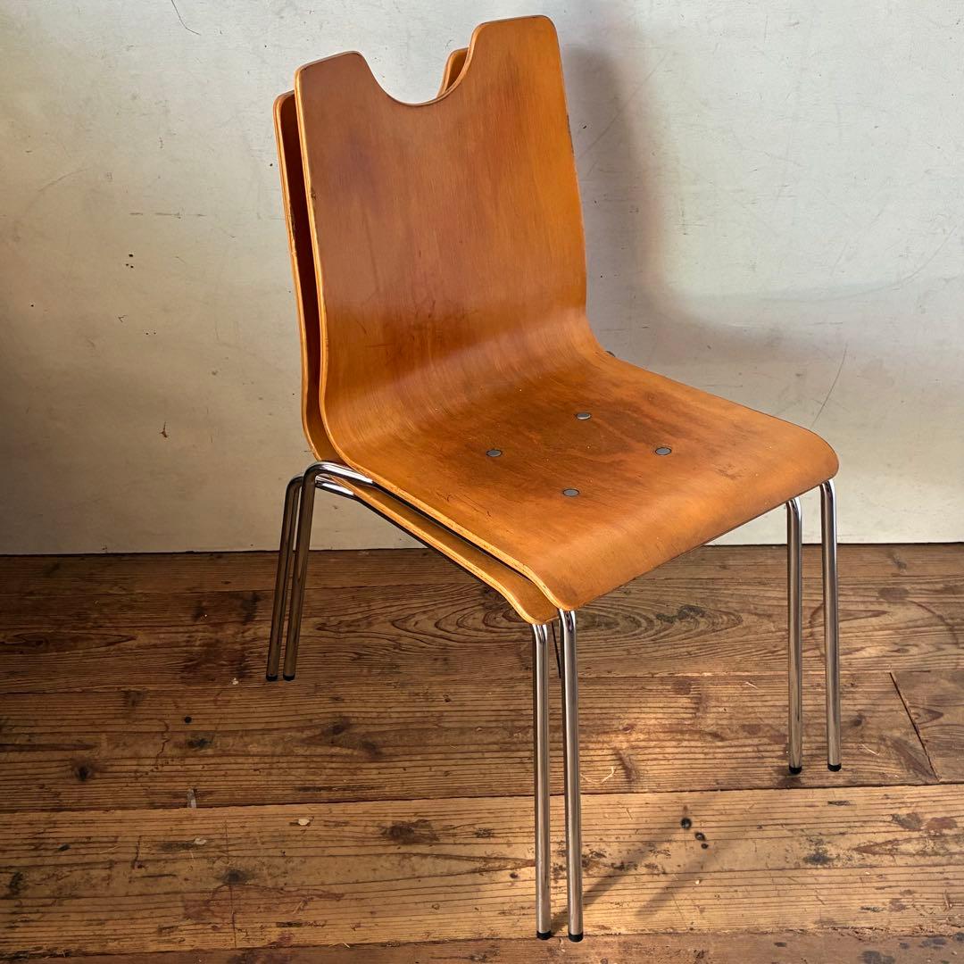 2脚セット ヴィンテージ プライウッド スタッキングチェア