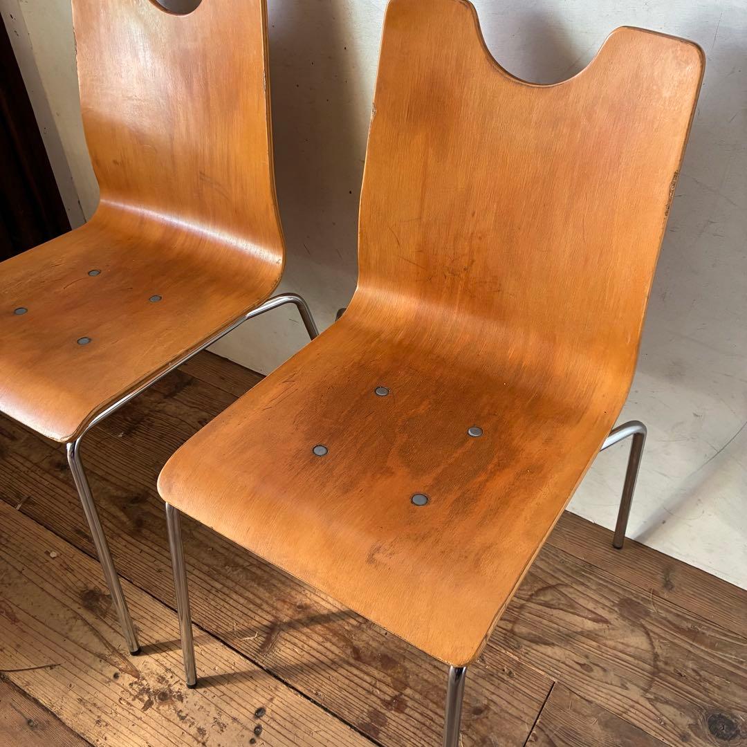 2脚セット ヴィンテージ プライウッド スタッキングチェア