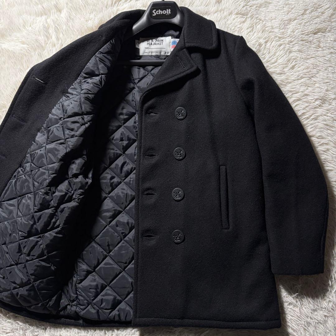 未使用級■schott ピーコート　740BTG キルティング　ブラック　20