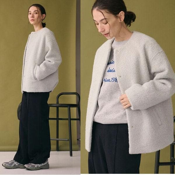 今季新作 BEAUTY&YOUTH 新品 ブークレーノーカラーブルゾン＊LT.灰