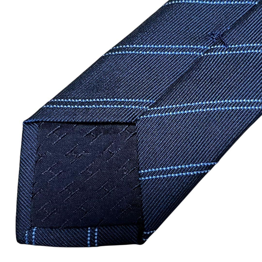 HERMES エルメス　高級ネクタイ　ネイビー　紺　織柄ストライプ　剣裏H柄