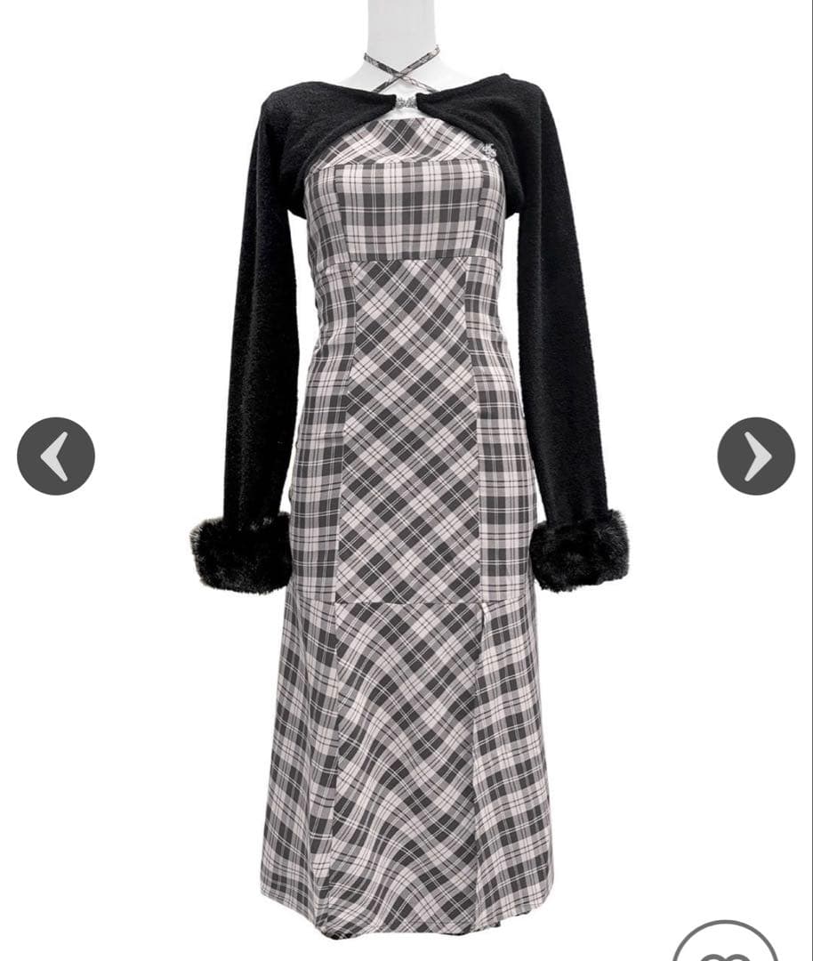 【公式完売】ミシェルマカロン　ボレロチェックロングワンピース　フリーサイズ