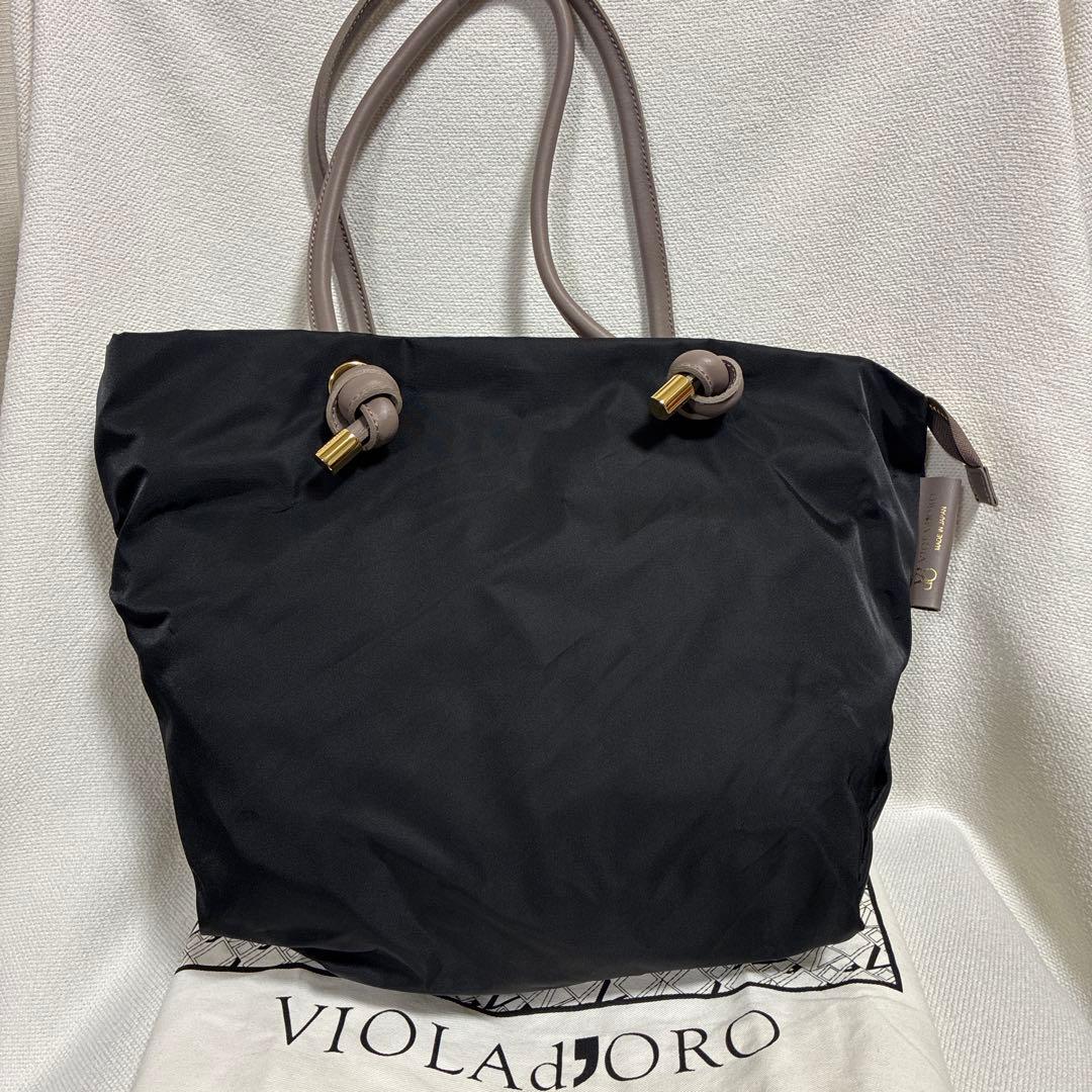 ヴィオラドーロ　ビアンカ　M ブラックXトープ　トートバッグ　ノットハンドル